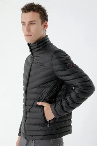 Black Water Repellent Windproof Dynamic Fit Comfort Fit Padded Jacket-Black - 3