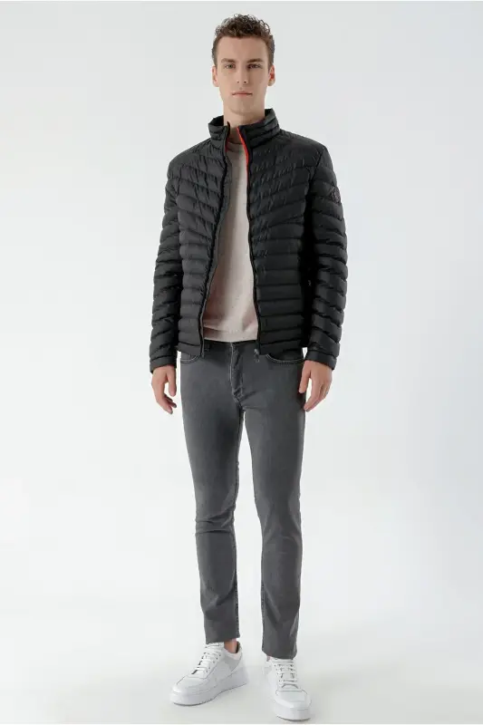 Black Water Repellent Windproof Dynamic Fit Comfort Fit Padded Jacket-Black - 6