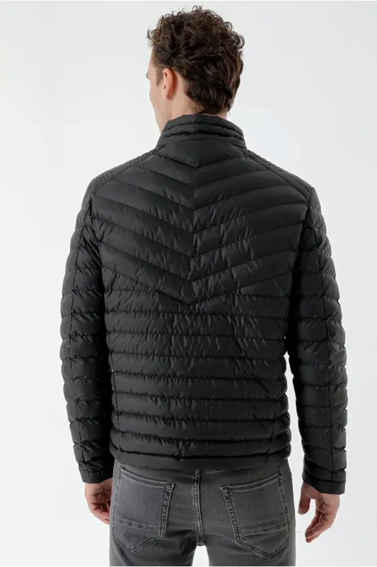 Black Water Repellent Windproof Dynamic Fit Comfort Fit Padded Jacket-Black - 7