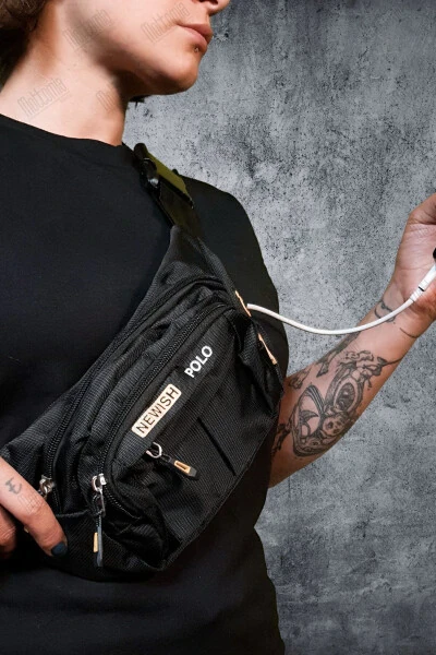 Black Waterproof Earphone USB Output Shoulder And Waist Bag Daily Crossbody Freebag - 5