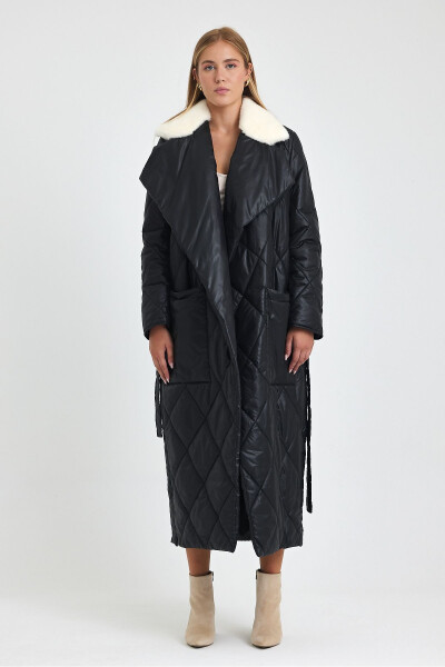 Black, waterproof, reversible puffer jacket. With mink collar. - 2