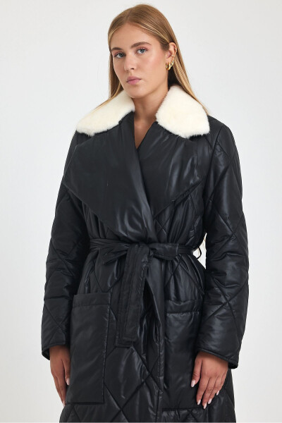 Black, waterproof, reversible puffer jacket. With mink collar. - 4