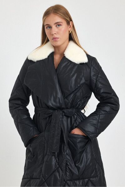 Black, waterproof, reversible puffer jacket. With mink collar. - 7