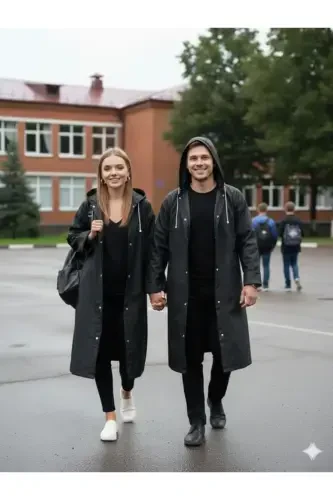 Black Waterproof Windproof Raincoat - 3