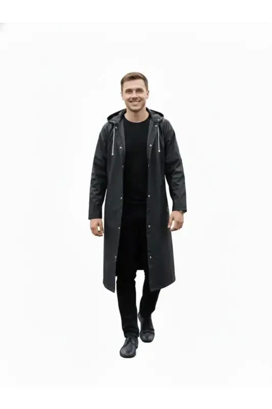 Black Waterproof Windproof Raincoat - 5