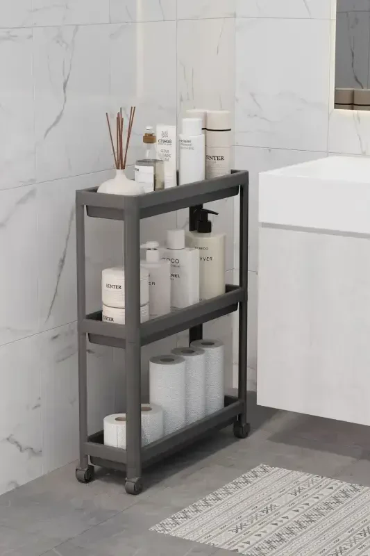 (BLACK) Wheeled Rectangular 3-Tier Shelf Unit - 2