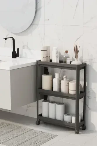 (BLACK) Wheeled Rectangular 3 Tier Shelf Unit - Bathroom Kitchen Organizer-Black - OMAŞ HOUSEHOLD PRODUCT (1)