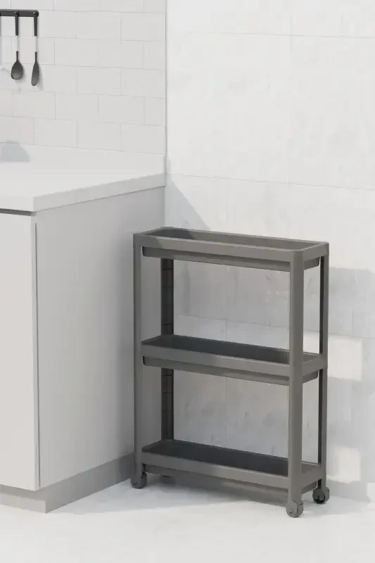 (BLACK) Wheeled Rectangular 3 Tier Shelf Unit - Bathroom Kitchen Organizer-Black - 5