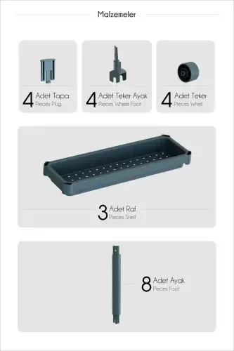 (BLACK) Wheeled Rectangular 3 Tier Shelf Unit - Bathroom Kitchen Organizer-Black - 6