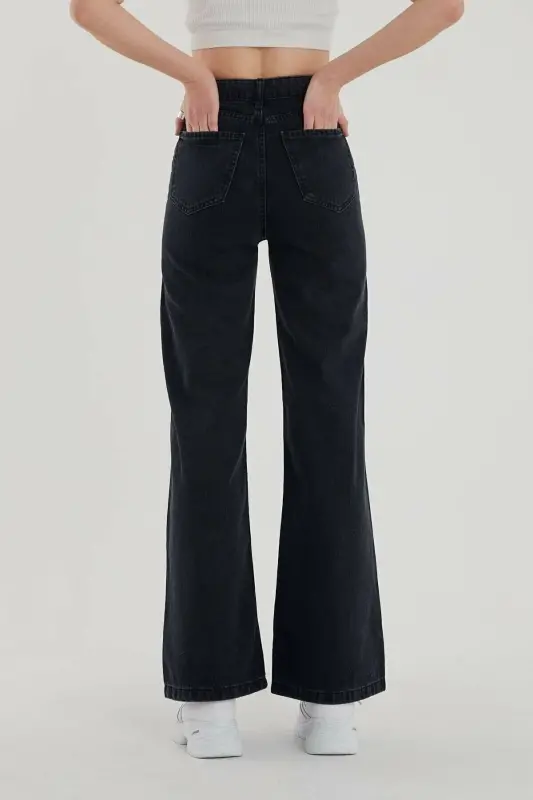 Black Wide Leg Jeans-BLACK - 3