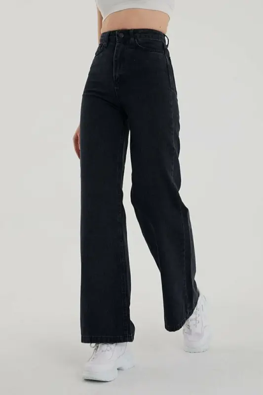 Black Wide Leg Jeans-BLACK - 2