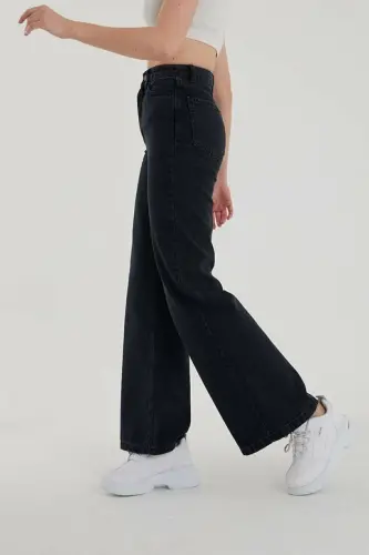 Black Wide Leg Jeans-BLACK - 3