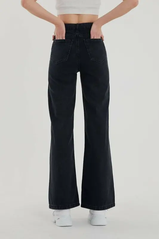 Black Wide Leg Jeans-BLACK - 4