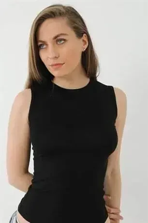 Black Women Bamboo T-shirt, Scoop Neck Sleeveless Tank Top - 2