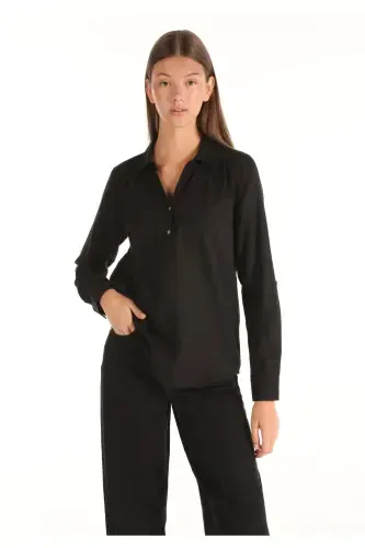 Black women's blouse, U-neck, Cl1058747 - 1