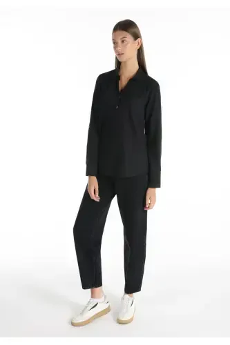 Black women's blouse, U-neck, Cl1058747 - 3