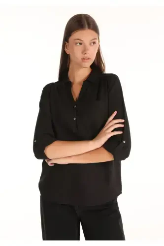 Black women's blouse, U-neck, Cl1058747 - 4