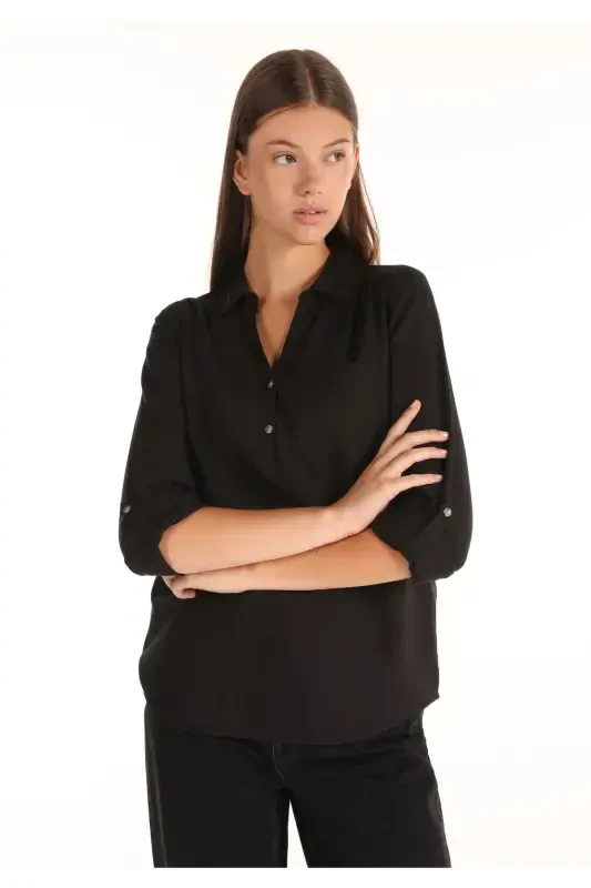 Black women's blouse, U-neck, Cl1058747 - 4