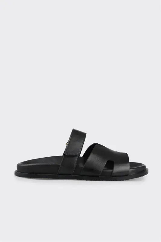 Black Women's Flat Sandals - ELLE SHOES