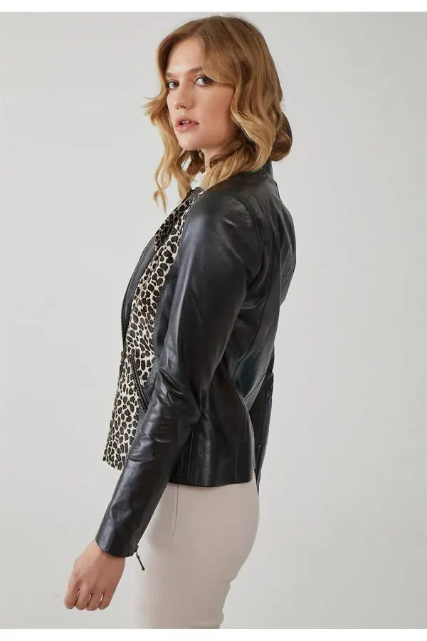 Black women's leather jacket - 1