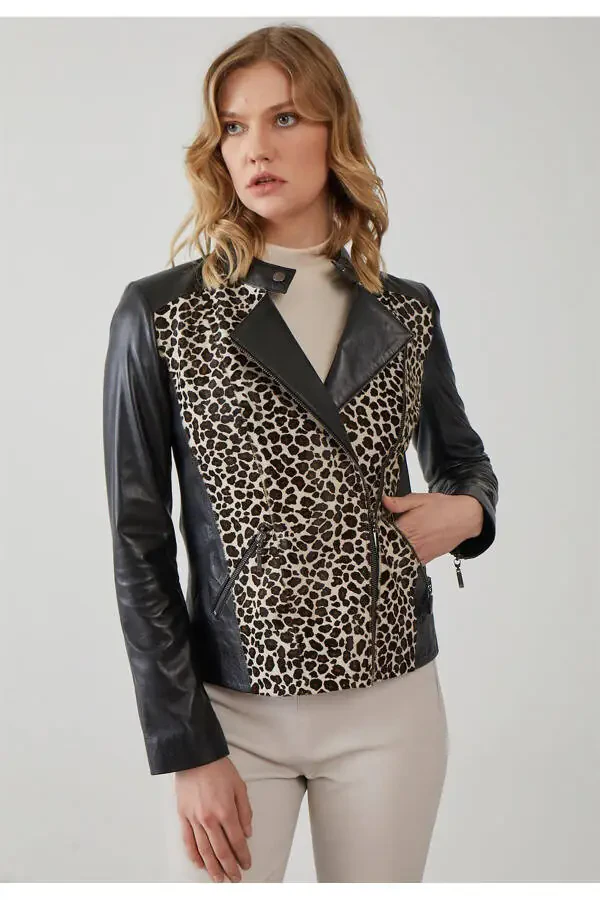 Black women's leather jacket - 2