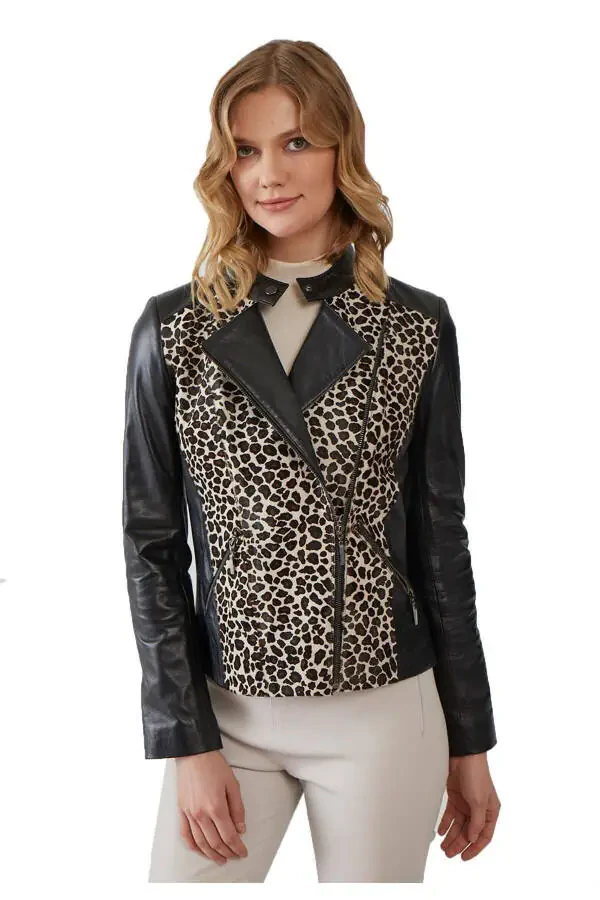 Black women's leather jacket - 3