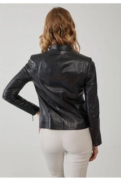 Black women's leather jacket - 4