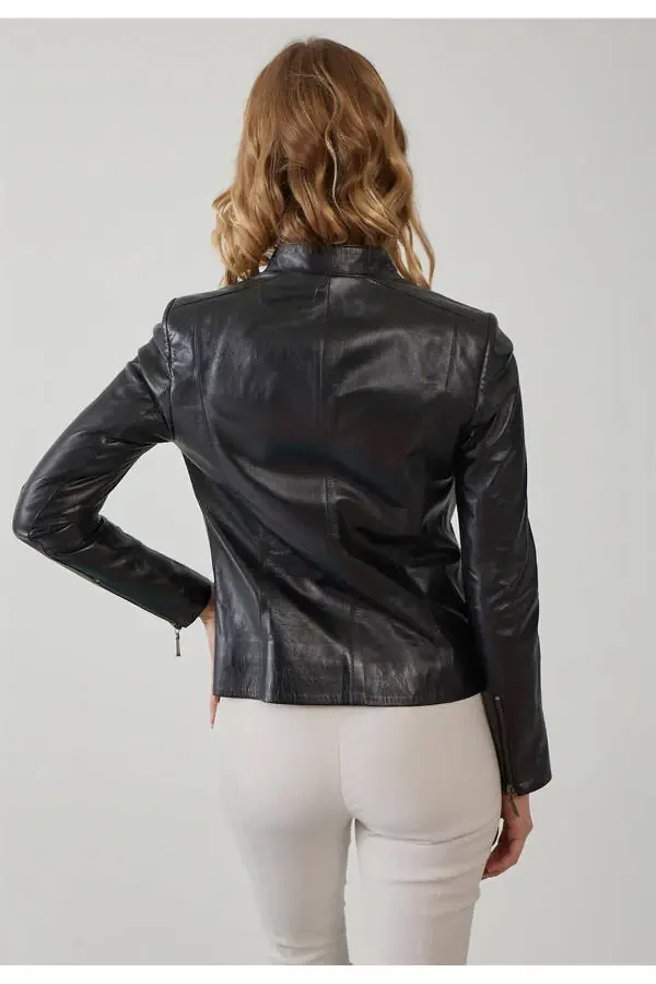 Black women's leather jacket - 4