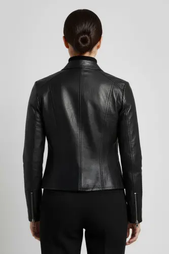 Black women's leather jacket - 4