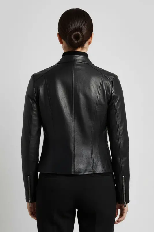 Black women's leather jacket - 4