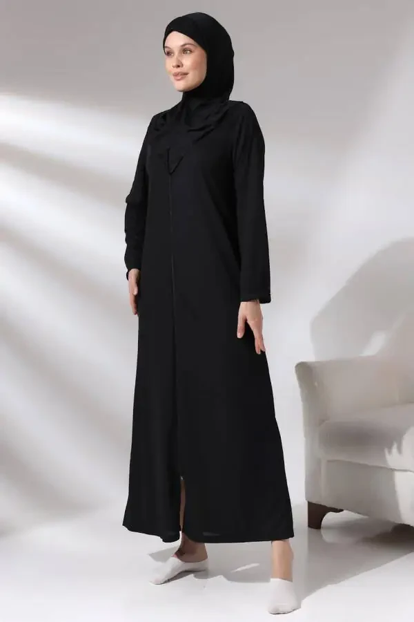 Black Women's Practical Hijab Prayer Zipper One Piece Dress Prayer Rug Set - 5