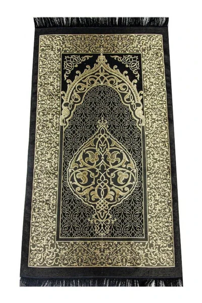 Black Women's Practical Hijab Prayer Zipper One Piece Dress Prayer Rug Set - 8