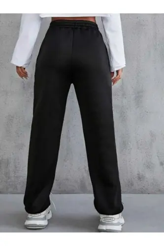 black Women's Printed Jogger Elastic Waist Sweatpants-black32 - 3