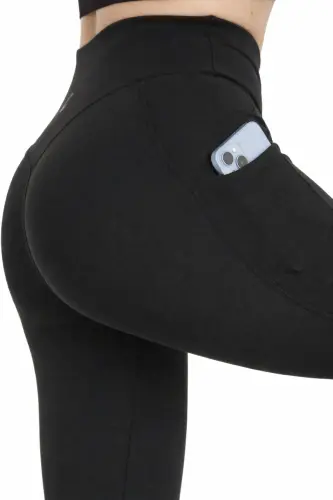 Black Women's Shaping Tummy Control High Waist Waist Trainer Double Pocket Sports Leggings 