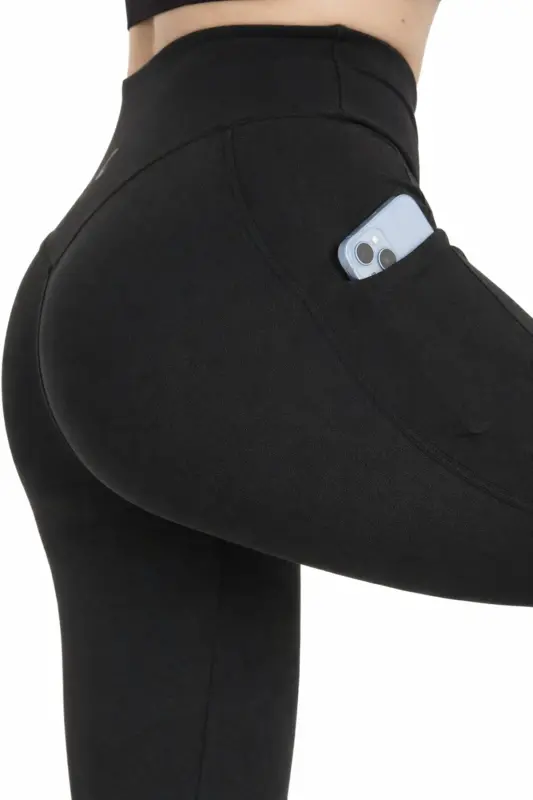 Black Women's Shaping Tummy Control High Waist Waist Trainer Double Pocket Sports Leggings - ZERTEX