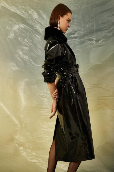 Black Women's Trench Coat - 1