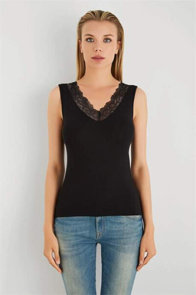 Black Women's V-Neck Lace Sleeveless T-Shirt 3 Pack - 6