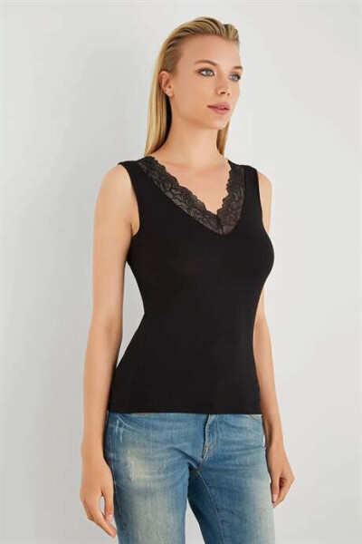 Black Women's V-Neck Lace Sleeveless T-Shirt 3 Pack - 9