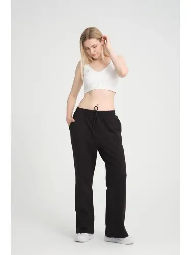 Black Women's Wide Leg Sweatpants Spr24ea88-Black 