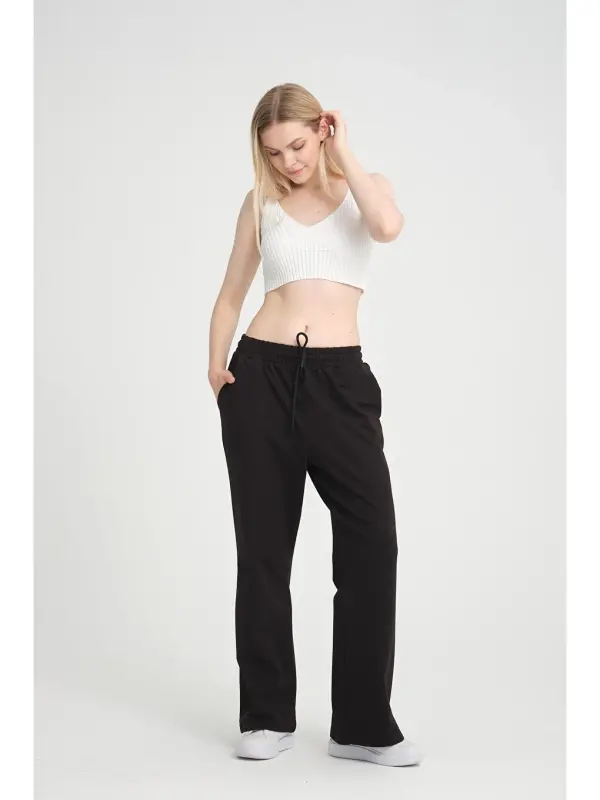Black Women's Wide Leg Sweatpants Spr24ea88-Black - 1