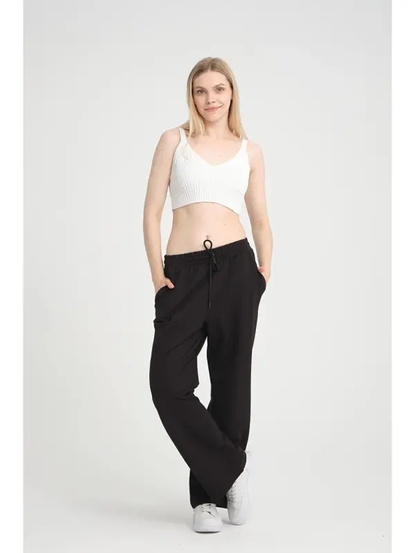 Black Women's Wide Leg Sweatpants Spr24ea88-Black - 2