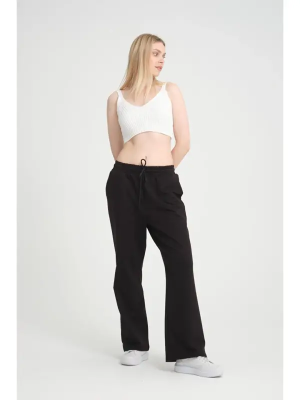 Black Women's Wide Leg Sweatpants Spr24ea88-Black - 4