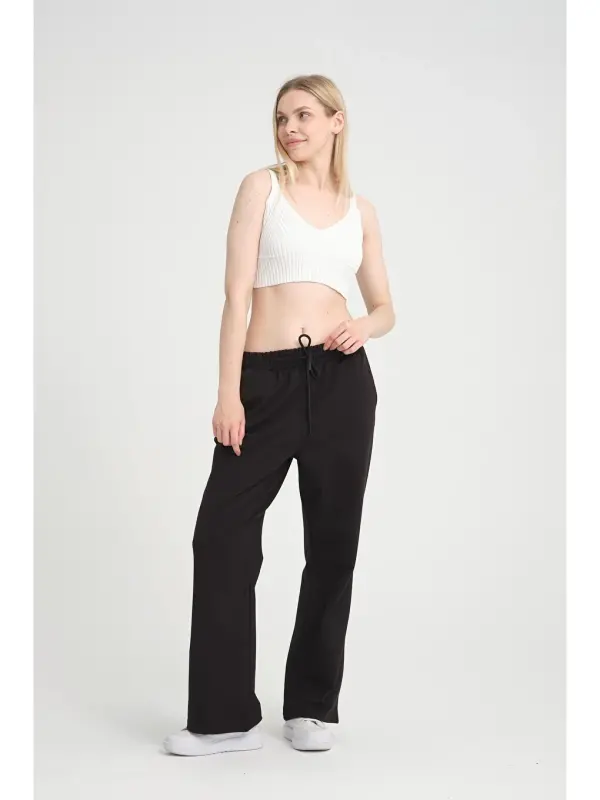 Black Women's Wide Leg Sweatpants Spr24ea88-Black - 5