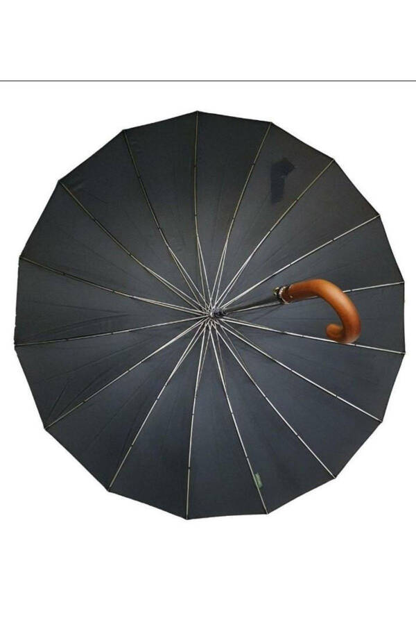 Black Wooden Handle 16 Steel Rib Ultra Premium Luxury Men's Walking Stick Umbrella - 4