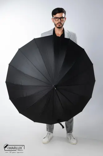 Black Wooden Handle 16 Steel Rib Ultra Premium Luxury Men's Walking Stick Umbrella M21marmpr1025r001 - 4