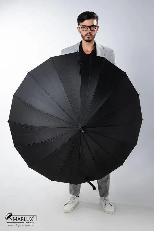 Black Wooden Handle 16 Steel Rib Ultra Premium Luxury Men's Walking Stick Umbrella M21marmpr1025r001 - 4