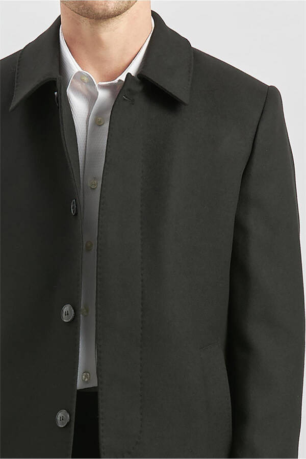 Black wool coat, baby collar, quilted lining, comfortable fit. - 15