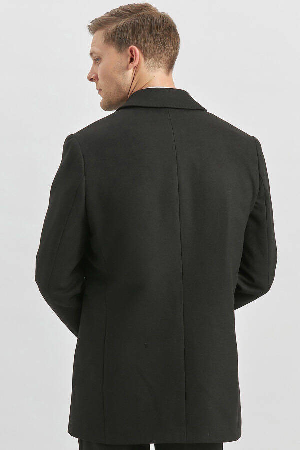 Black wool coat, baby collar, quilted lining, comfortable fit. - 13