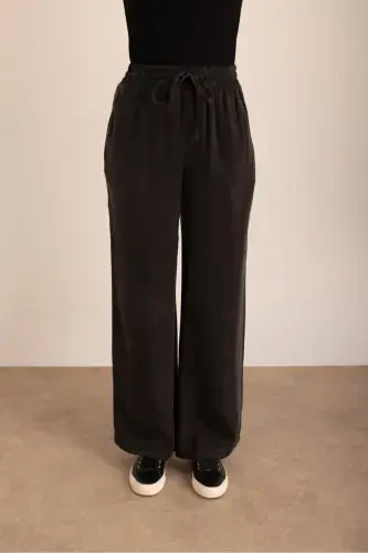 Black Woven Belt Elastic Trousers - 3