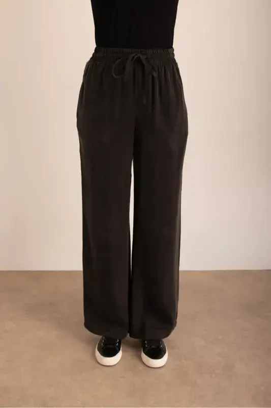 Black Woven Belt Elastic Trousers - 3